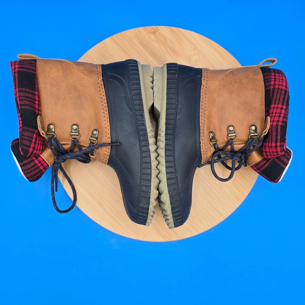 Gap Kids Insulated Duck Boots Plaid‎ Lined Waterproof Winter Snow Size 1/2
